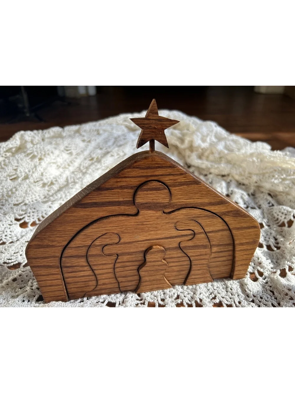 Handcrafted Wooden Nativity Scene Puzzle with Star